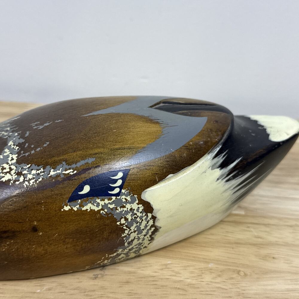 Wood Carved Mallard Duck Decoy Hand-painted Smooth Glossy Unmarked 10” - Picture 7 of 8